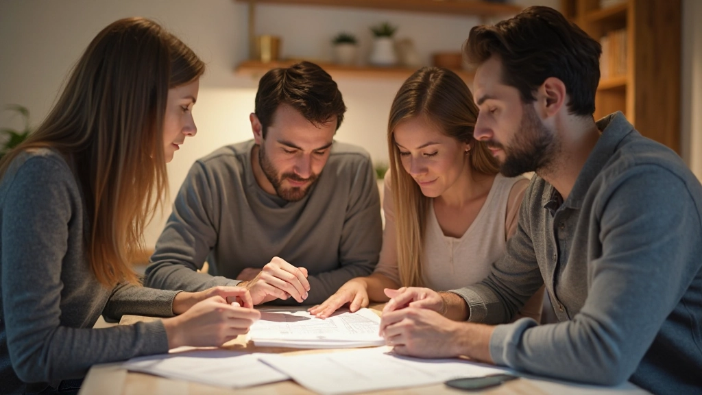 Familie bespreekt financiële planning rond tafel met grafieken