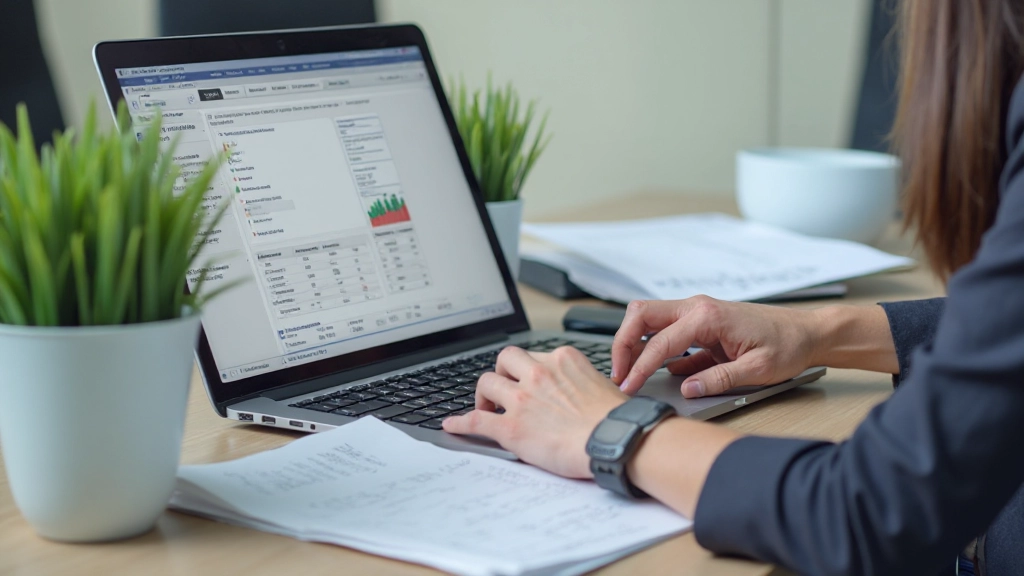 Persoon bestudeert financiële grafieken en spreadsheets op laptop